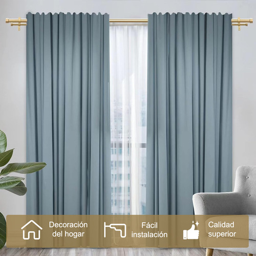Qianmu Varillas De Cortina Dobles De 1 Pulgada Para Ventanas De 48 A 84 Pulgadas, Barra Decorativa Resistente De 32 A 144 Pulgadas Con Tapa Clásica, Color Dorado
