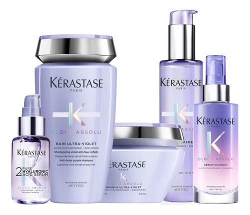 Kit Tratamiento Para Cabello Kerastase Blond Absolu Shampoo, Mascarilla, Termoprotector, Aceite y Suero 5 Pzas
