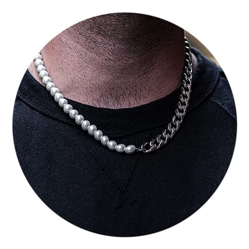 Collar De Perlas Para Hombre, Collar De Media Cadena De Medi