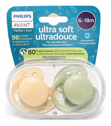 Chupeta anatômica para bebês Avent Ultra Soft verde 6-18 M
