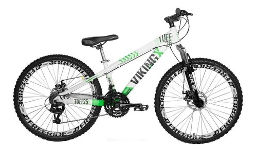 Mountain bike VikingX Tuff 25 aro 26 13" 21v freios de disco mecânico câmbios Shimano Tourney TZ31 cor branco/verde