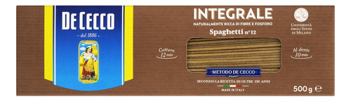 Macarrão de Trigo Grano Duro Integral Espaguete 12 De Cecco Caixa 500g