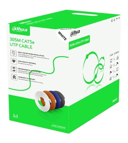 Bobina Cable Utp Cat5e 305mts Blanco Para Interior Dahua