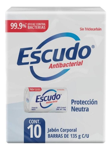 Jabón Corporal Escudo Antibacterial 10pz De 135g En Barra