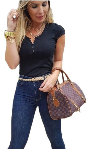 Blusinha Camisa Kit C/ 3 T-shirt Malha Canelada Moda Bloguei