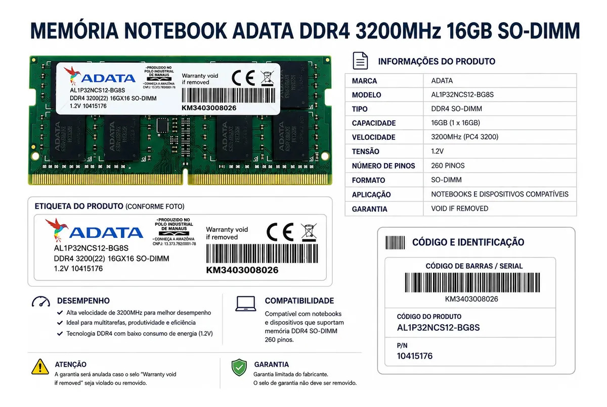Memória Notebook 16gb Ddr4 3200mhz - Adata — foto 1 de 2