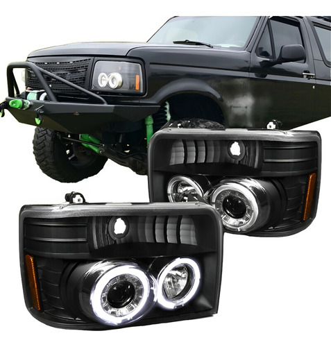 F150 F250 F350 1992 - 1998 Juego Faros Con Ojo De Angel Negr