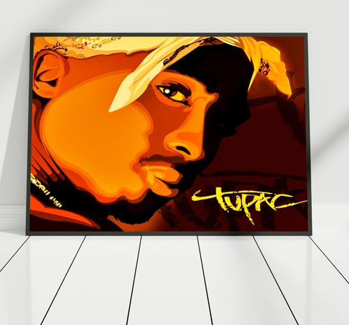 Cuadro 33x48cm Ilustracion Tupac Shakur Rap King Marco Negro