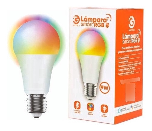 Lámpara Smart Led Goldtech Rgbw 9w Control Por Voz Por Wifi