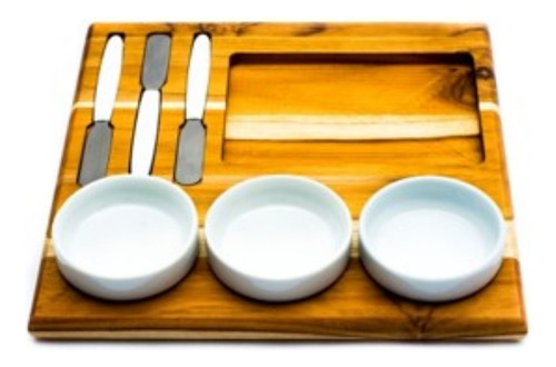 Conjunto Para Patê Em Madeira Teca Cor Branco