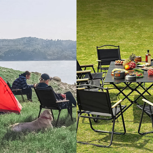 Kit 2 Cadeiras Dobráveis Camping Reforçada Pesca Até 150kg Cor Preto