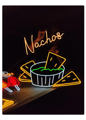 Letrero Led Neon Nachos Comida Mexicano Ancho 50cm Luminoso
