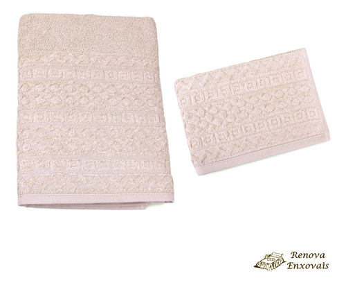 Jogo De Toalhas 4 Peças Toalha Aveludada Banho E Rosto Felpuda Macia Grossa Grande Luxo Jacquard 2 Pçs De Cada - Rosa Claro - 100% Algodão - 70 Cm X 1, 35 M E 50 Cm X 70 Cm - Renova Enxovais