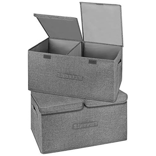 2 Pack Large Storage Boxes With Lids And Handles, Colla...