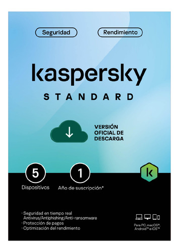 Licencia Antivirus Kaspersky 5 Equipos 1 Año Entrega Digital