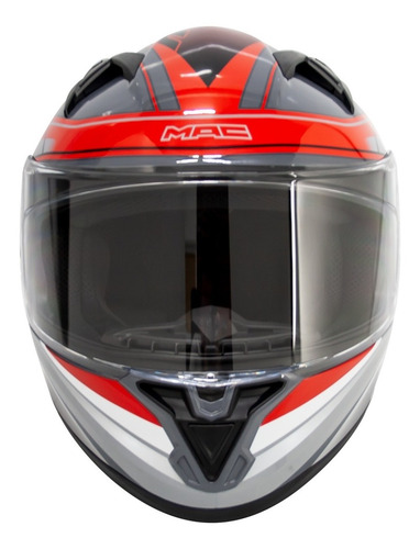 Imagen 2 de 10 de Casco Moto Integral Speed Razor Mac Gris Blanco Rojo Gloss