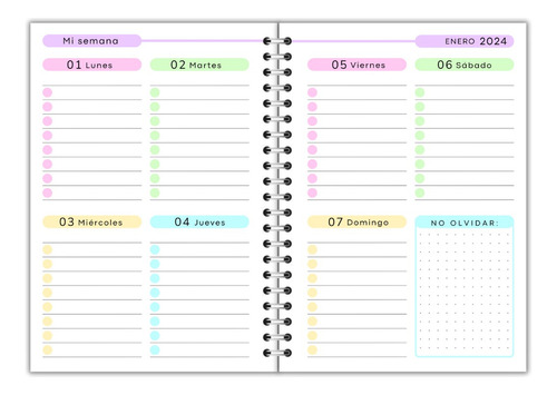 Agenda 2024 Imprimible Semanal Coser O Anillar / Prisma 003