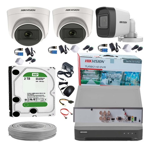 Kit Seguridad Hikvision 5 Mpx Dvr 4 Canales + 3 Cámaras + Dd