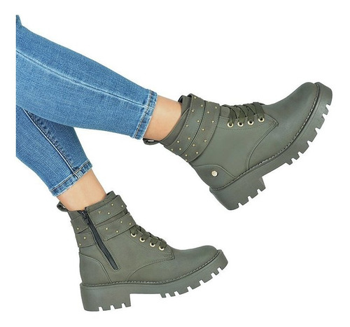 Imagen 3 de 4 de Botín Casual Mujer Musgo Plataforma Chunky