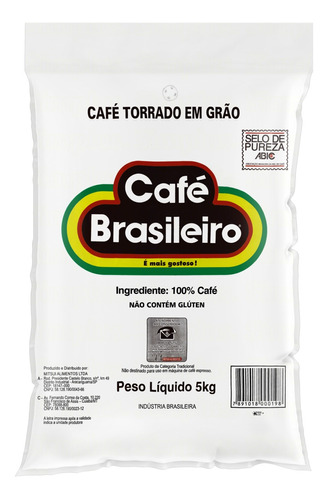 Café Torrado em Grãos Tradicional Café Brasileiro Pacote 5kg