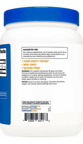 Suplemento Nutricost Lactase Em Pó 500g Sem Glúten