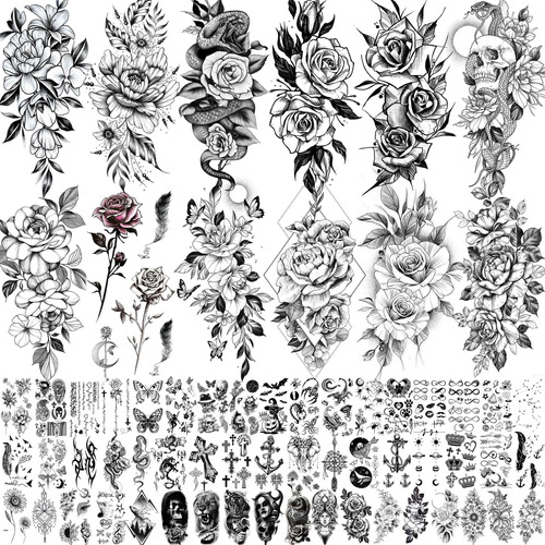 Shegazzi 63 Hojas De Tatuajes Temporales De Flores 3d Para M