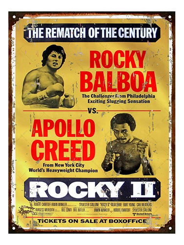 Cartel Chapa Publicidad Antigua Boxeo Rocky Vs Apollo L146