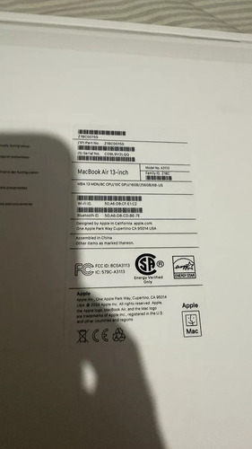 Macbook Air M3 2024 16gb 256gb Disco 98% Bateria Azul (Usado)