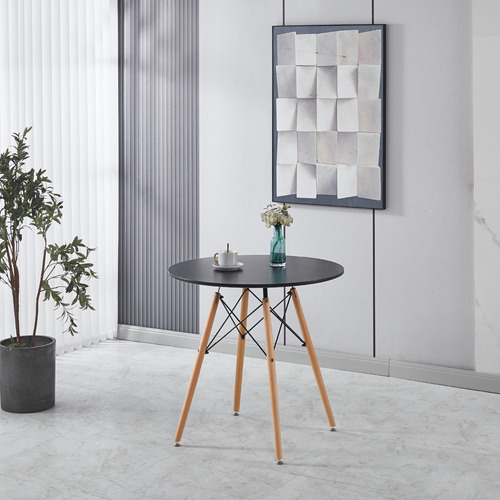 Mesa De Comedor Redonda Estilo Eames Minimalista Moderna Color Black