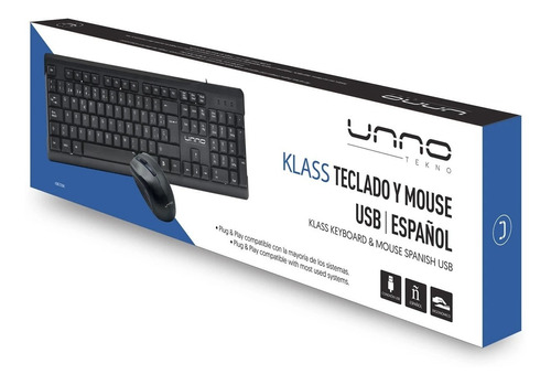 Unno Kb6721bk Combo Teclado Y Mouse Usb Cable Español Klass