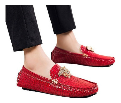 Zapatos De Guisantes Hombres Piel De Cocodrilo Talla Grande