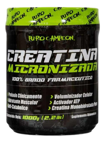 Suplemento En Polvo Puro Campeon Creatina Micronizada En Bote De 1 Kg Con 200 Servicios