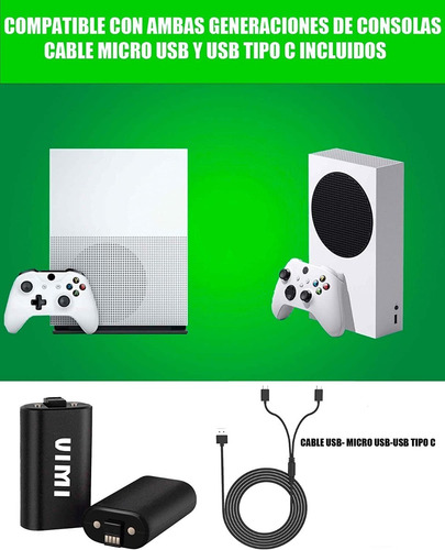 Kit Carga Y Juega Xbox One Con Cable V8 Y Tipo C