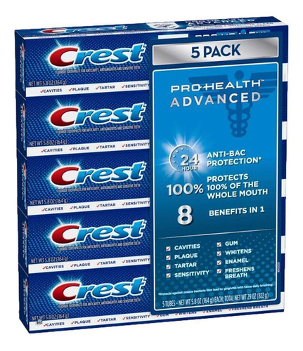 Creme Dental Crest Pro Health Advanced 164g Pack 5 Unidades