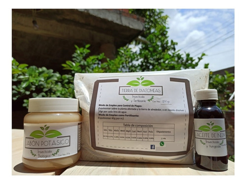 Imagen 2 de 6 de Kit 1 Jabón Potásico - Tierra De Diatomeas - Aceite De Neem