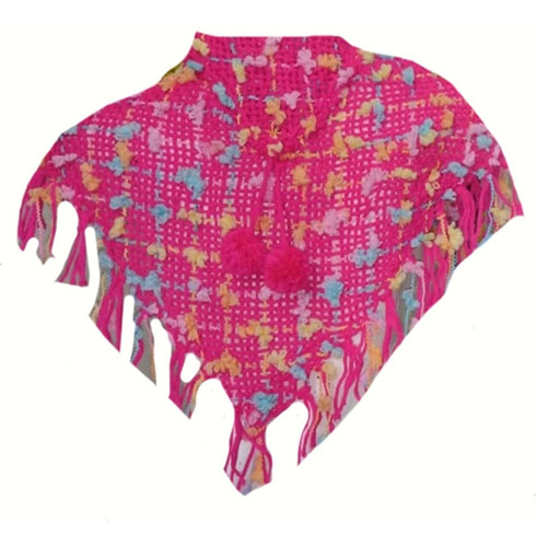 Poncho Bebe Lana Bucle 2 Años Telar Artesanal Fucsia Beba 