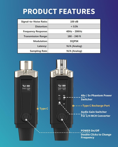 Sistema De Micrófono Inalámbrico Uhf Adaptador De Micrófono