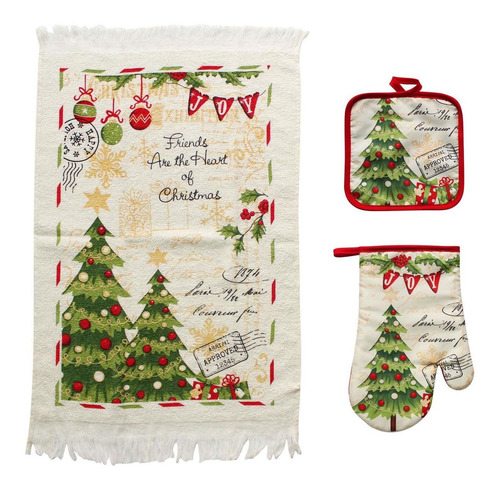 Juego Navideño De Guante Y Toalla De Árbol Para Cocina