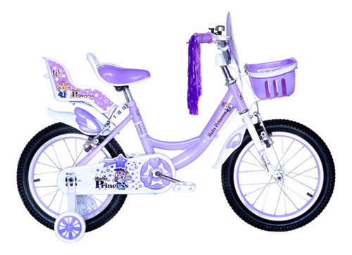 Bicicleta paseo infantil Wuilpy Baby Princess R16 frenos v-brakes color violeta con ruedas de entrenamiento