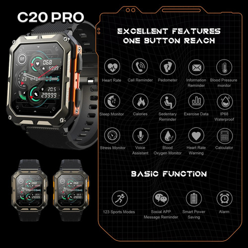 Reloj Inteligente C20 Pro Ip68 Reloj Deportivo Resistente A