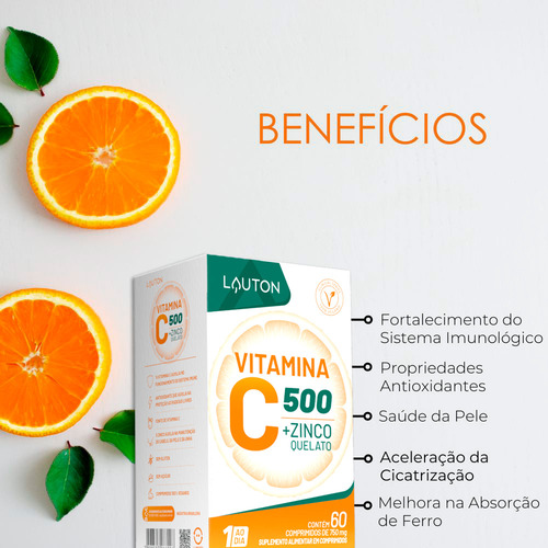 Vitamina C + Zinco Quelato 60 Cápsulas Lauton - 3 Unidades