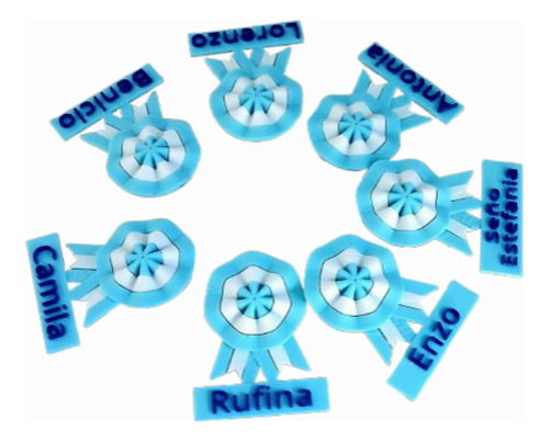 Pack 30 Escarapelas Argentina 3d Personalizada Con Nombre. Celeste Y Blanco Escarapela Argentina
