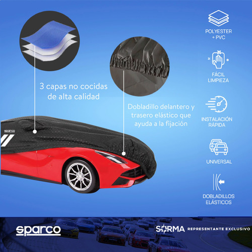 Imagen 4 de 10 de Funda Cubre Auto Resistente Sparco Poliester + Pvc