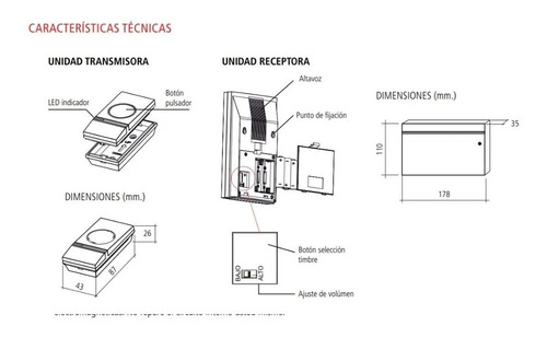 Imagen 4 de 10 de Timbre Inalámbrico Moderno Alcance 100 Mts 32 Sonidos Tbcin