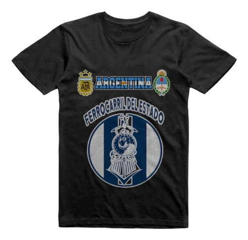 Remera Infantil Negra Ferrocarril Estado Comodoro Rivadavia