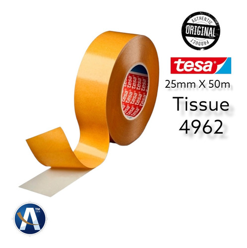 Fita Dupla Face Premium Tissue 4962 De 25mmx50m Tesa Cor Amarelo