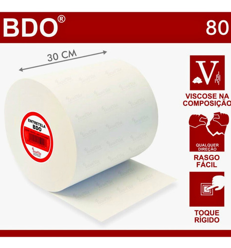 Entretela Fiorella Bdo 80 Rasgável Rasgo Fácil 100m Bordado Cor Branco Desenho Do Tecido Liso