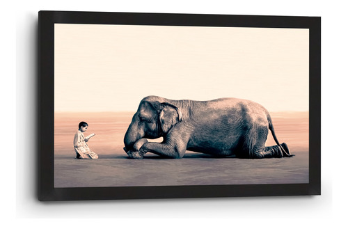 Cuadro Canvas Marco Clásico Elefante Hindu 90x140cm