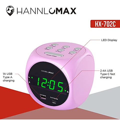 Reloj Digital Con Alarma Dual Y Carga Usb-a Y Tipo-c Rosa