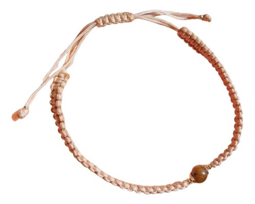 Pulsera Macramé Y Ojo De Tigre, Oro Laminado 18k 